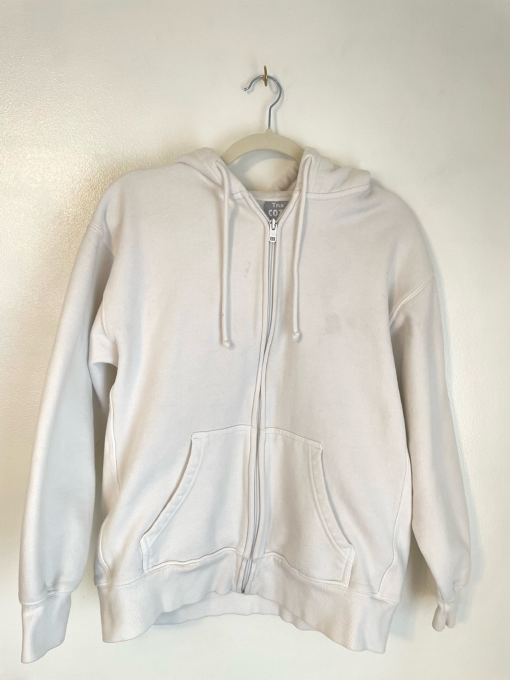 ARITZIA TNA COZY Boyfriend white oversized zip up jacket size small